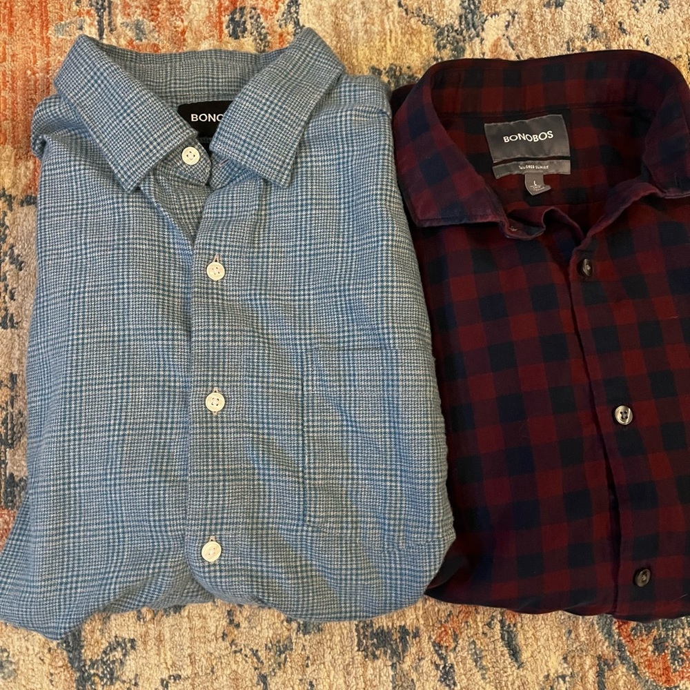 Bonobos Men's Blue and Dark Red Plaid Shirts